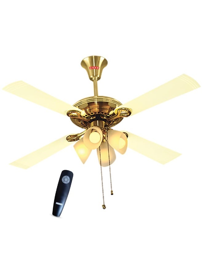USHA Fontana Orchid 1230mm ISI Ceiling Fan with Decorative Lights|BEE Star Rated|100% Copper Motor|RF Remote, High Air Speed and Delivery|2 Year Warranty|(Gold Ivory) Pack of 1 - Image 1